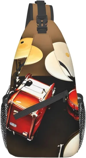 Sling Backpack,Men Cross Chest Bag Diagonally,Durable Adjustable Outdoor Cycling Travel Bag,Drum Set-Standard Print