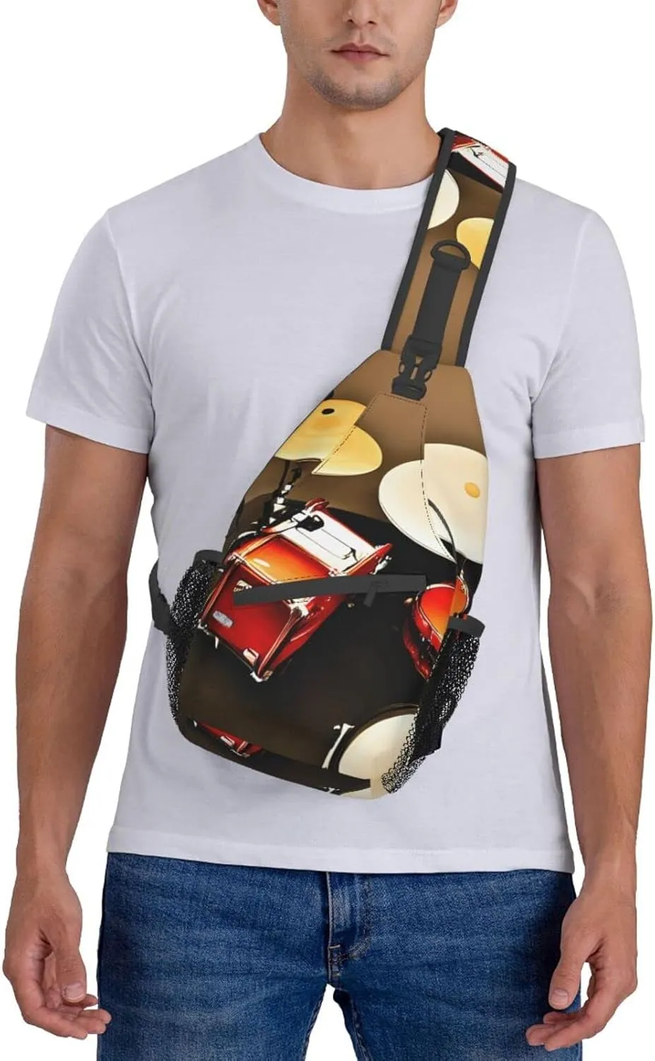 Sling Backpack,Men Cross Chest Bag Diagonally,Durable Adjustable Outdoor Cycling Travel Bag,Drum Set-Standard Print
