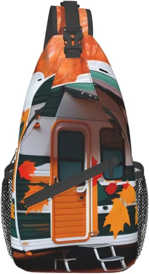 Sling Backpack,Men Cross Chest Bag Diagonally,Durable Adjustable Outdoor Cycling Travel Bag,Happy Fall Camper Leaf Print
