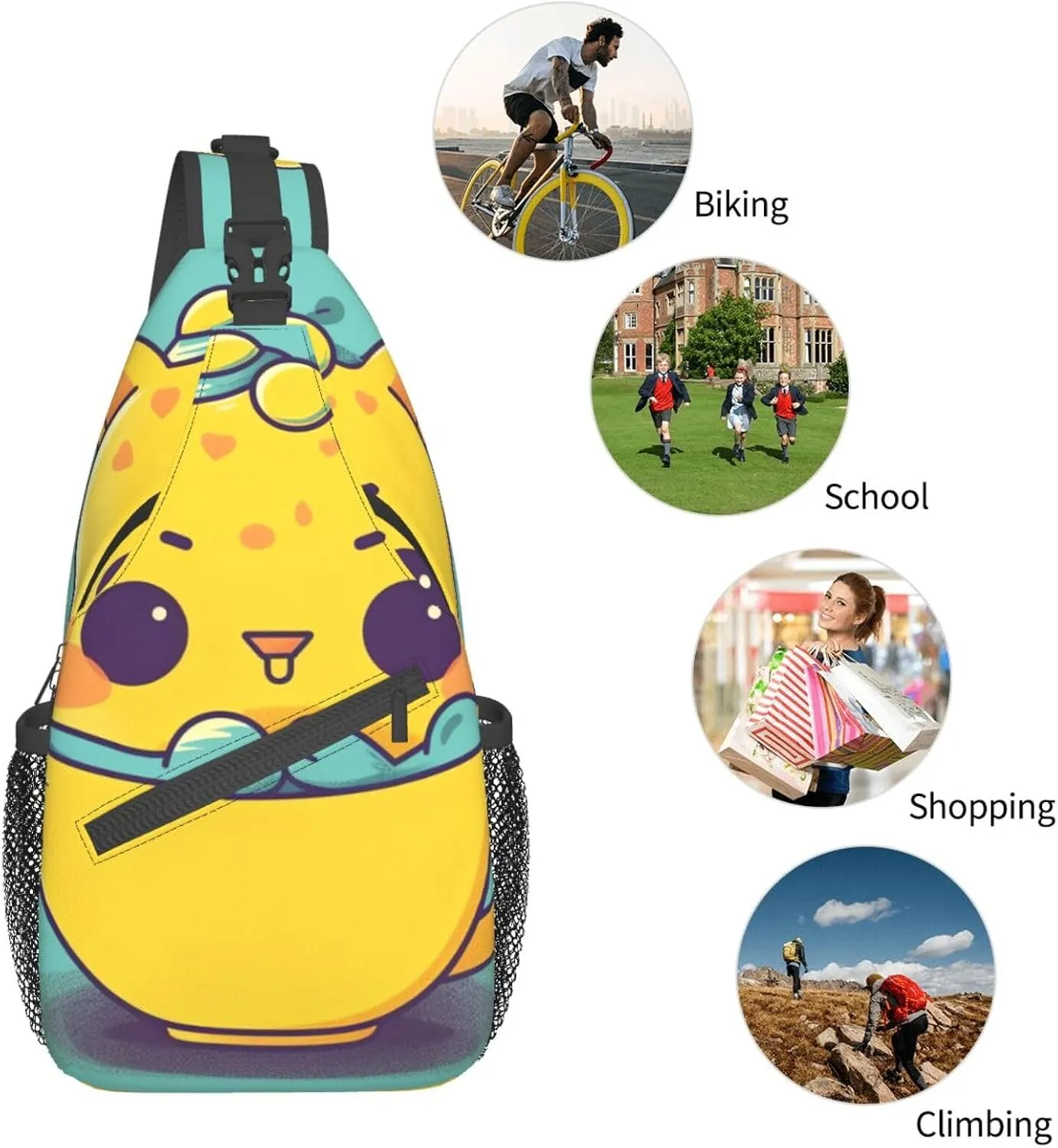 Sling Bag for Women Men Animals on Leaves Print Crossbody Shoulder Bag Chest Shoulder Backpack Travel Hiking Daypack, Animals in Cup, One Size