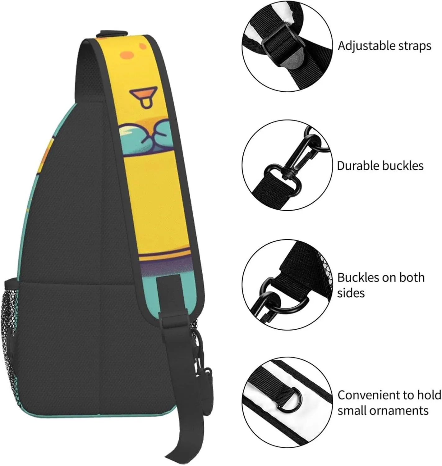 Sling Bag for Women Men Animals on Leaves Print Crossbody Shoulder Bag Chest Shoulder Backpack Travel Hiking Daypack, Animals in Cup, One Size