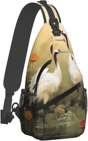 Sling Bag for Women Men Crossbody Bag Dancing Cranes Chest Bag Sling Backpack Fanny Pack Casual Daypack for Travel