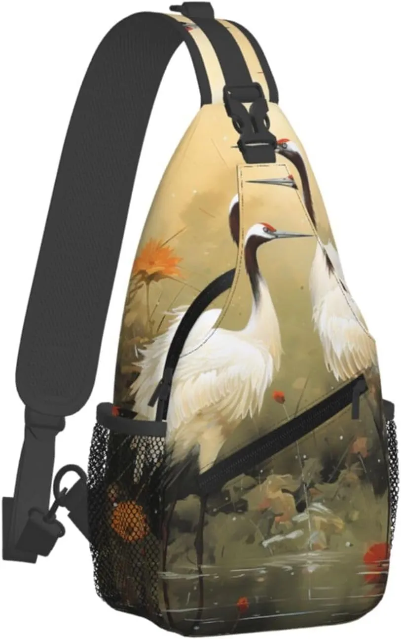 Sling Bag for Women Men Crossbody Bag Dancing Cranes Chest Bag Sling Backpack Fanny Pack Casual Daypack for Travel