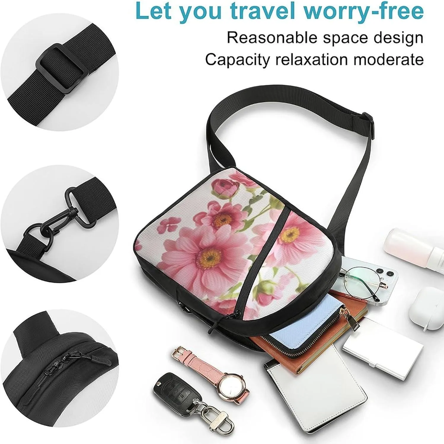Sling Bag for Women Men Daypack Flowers Chest Bag Crossbody Backpack for Hiking Travel