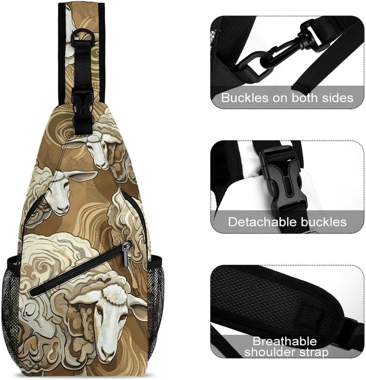 Sling Bag for Women Men Daypack Four Brown Sheep Chest Bag Crossbody Backpack for Hiking Travel