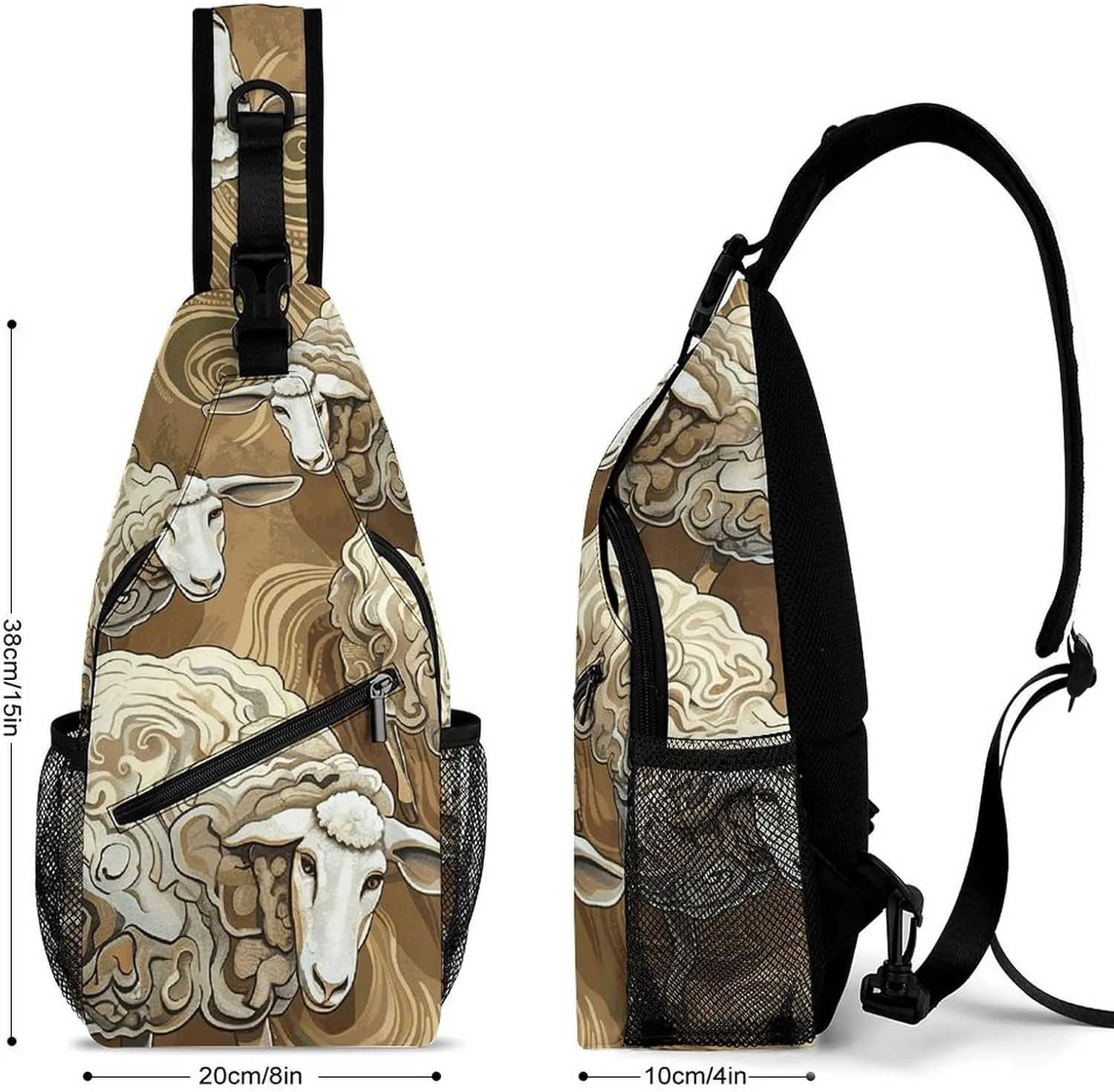 Sling Bag for Women Men Daypack Four Brown Sheep Chest Bag Crossbody Backpack for Hiking Travel