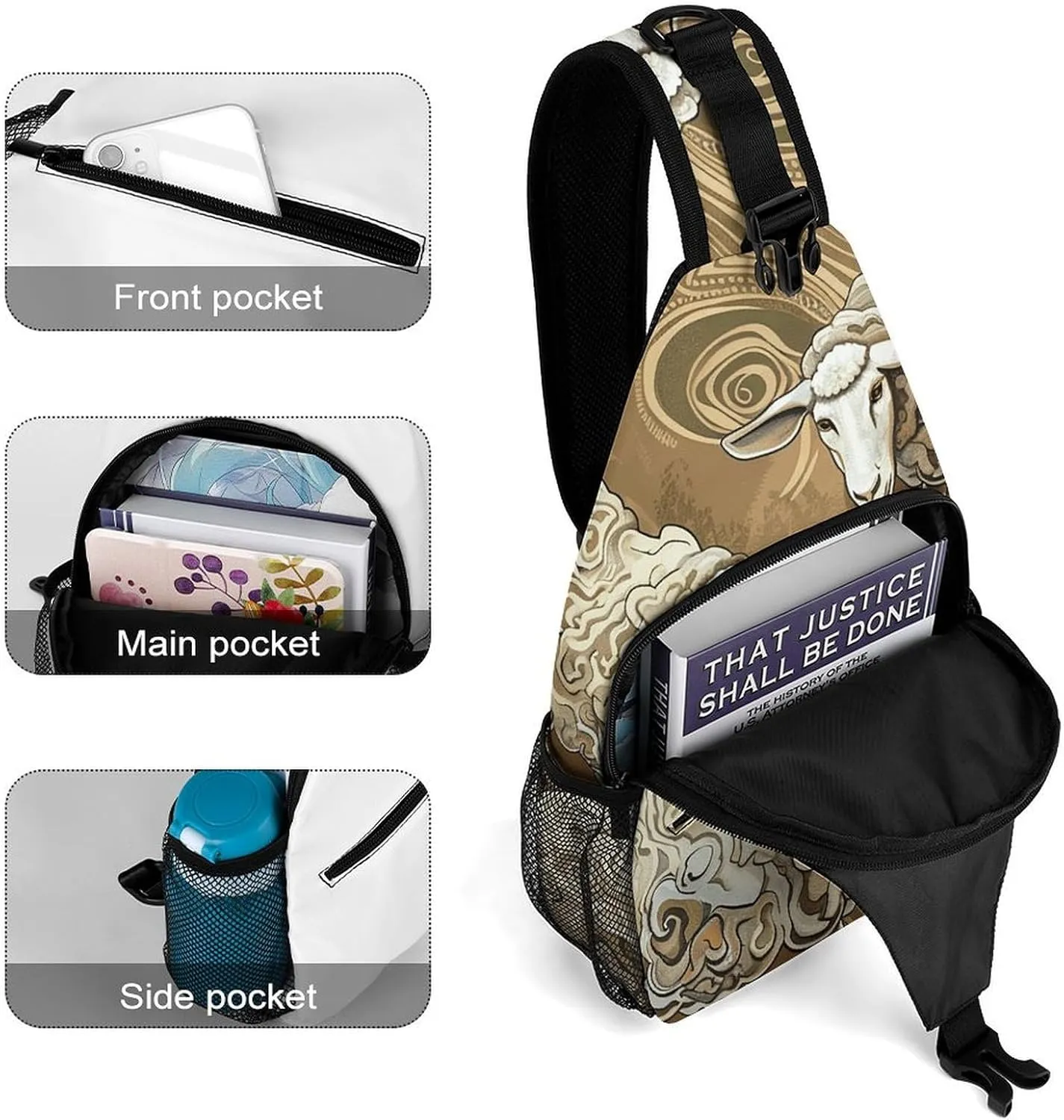 Sling Bag for Women Men Daypack Four Brown Sheep Chest Bag Crossbody Backpack for Hiking Travel