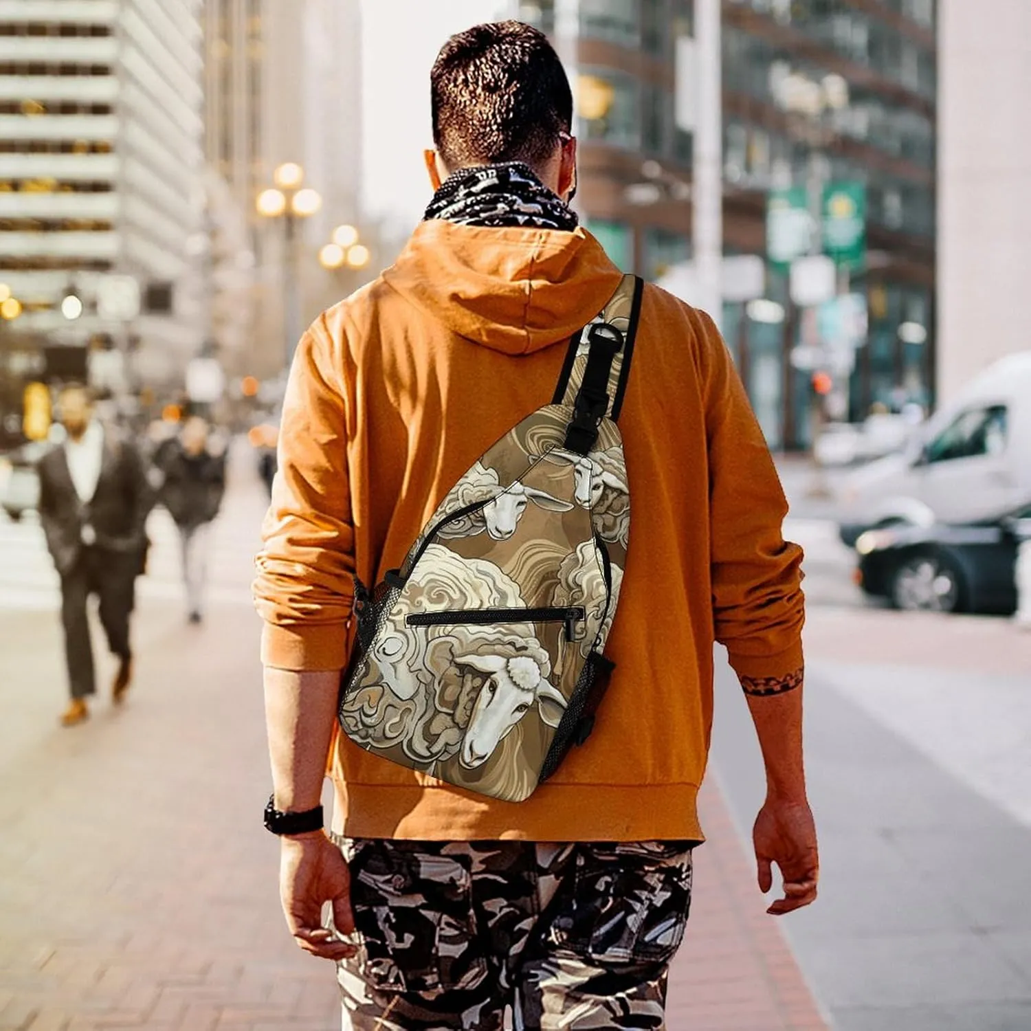 Sling Bag for Women Men Daypack Four Brown Sheep Chest Bag Crossbody Backpack for Hiking Travel