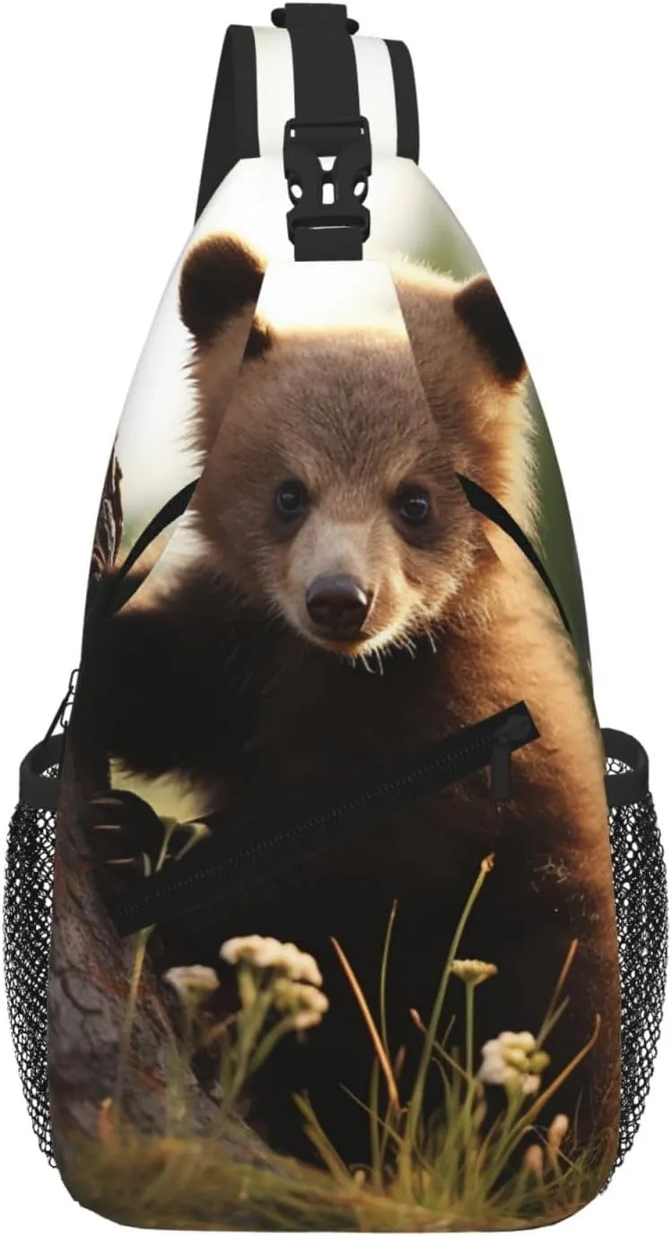 Sling Bag For Women Men Travel Hiking Backpack Crossbody Shoulder Chest Bags Cute Baby Bear Casual Daypack