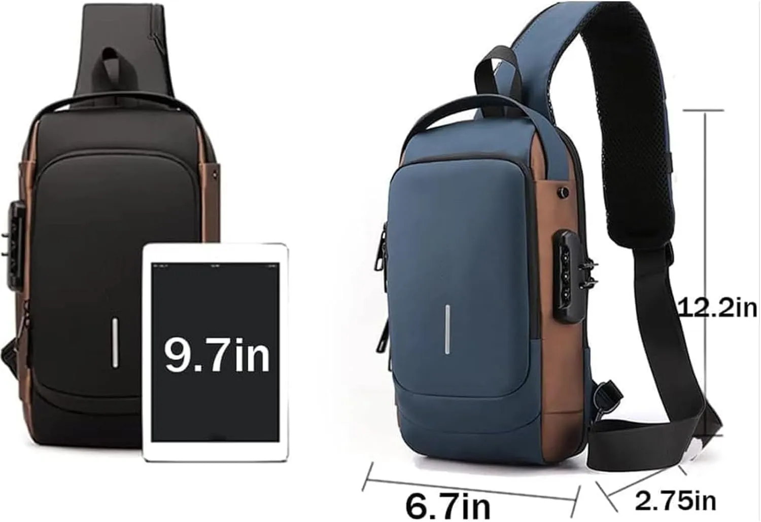 Sling Crossbody Anti-Theft Bag, Carbon Fiber Streamline Anti-Theft Sling Bags, Waterproof USB Charging Sports Backpack (Black Gold)