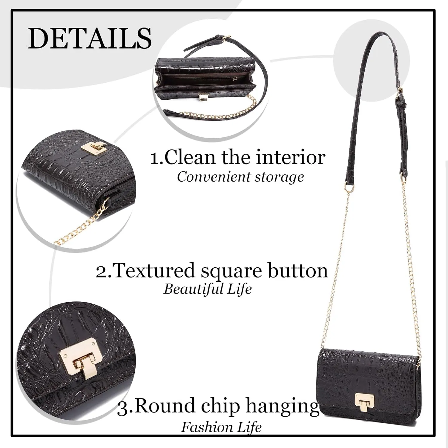 Small Crocodile Crossbody Cell Phone Purse for women Vegan Leather Clutch Wallet with Leather Shoulder Strap