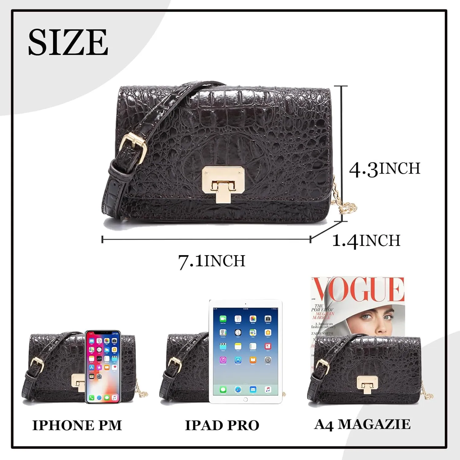 Small Crocodile Crossbody Cell Phone Purse for women Vegan Leather Clutch Wallet with Leather Shoulder Strap