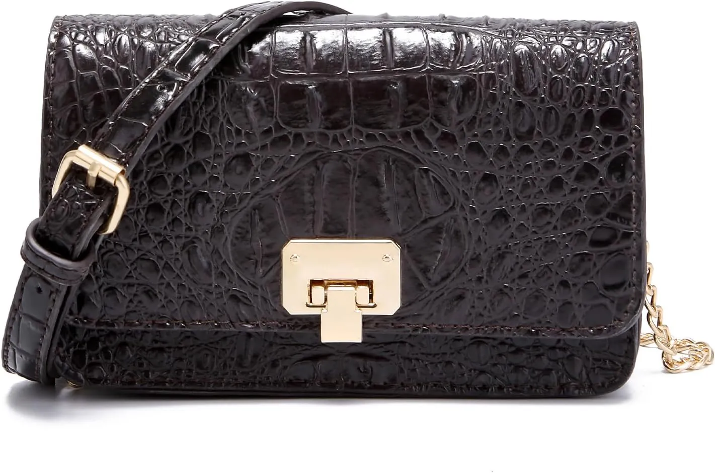 Small Crocodile Crossbody Cell Phone Purse for women Vegan Leather Clutch Wallet with Leather Shoulder Strap
