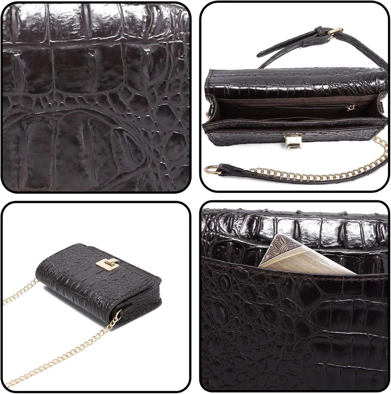 Small Crocodile Crossbody Cell Phone Purse for women Vegan Leather Clutch Wallet with Leather Shoulder Strap