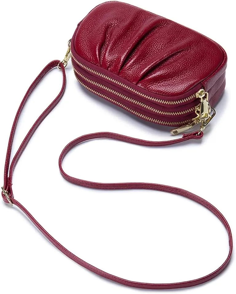 Small Crossbody Bag for Women Trendy，Genuine Leather Crossbody Cell Phone Purse with Triple Compartments.
