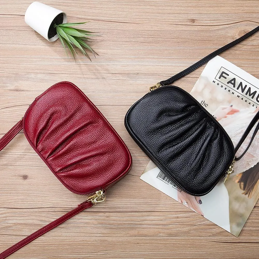 Small Crossbody Bag for Women Trendy，Genuine Leather Crossbody Cell Phone Purse with Triple Compartments.