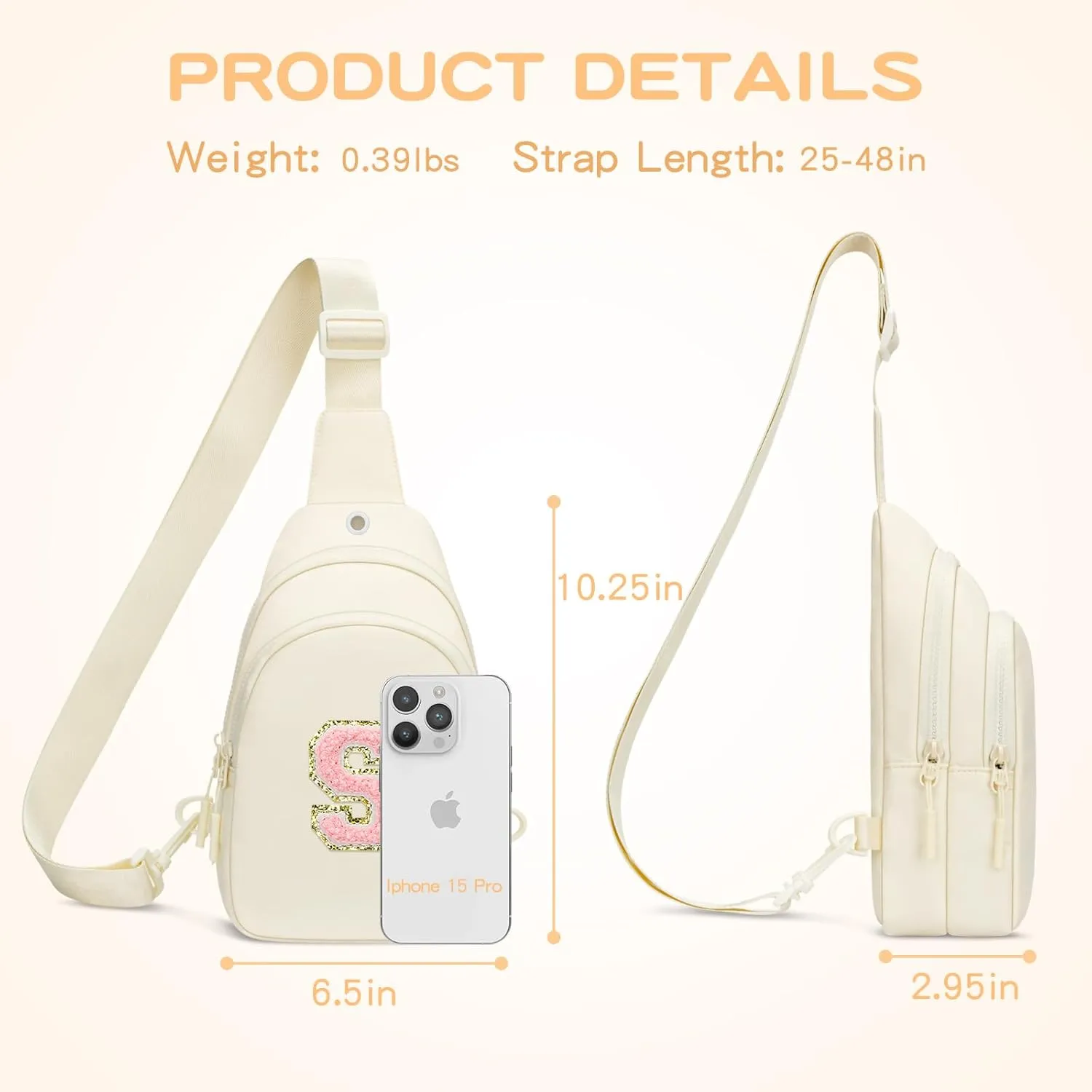 Small Initial Crossbody Sling Bag for Girls and Women, Cute Kids Fanny Pack, Personalized Gift for 7 8 9 10 11 12 13 Year Old Girls(Beige,S)
