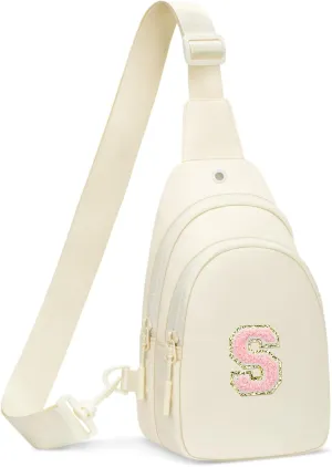 Small Initial Crossbody Sling Bag for Girls and Women, Cute Kids Fanny Pack, Personalized Gift for 7 8 9 10 11 12 13 Year Old Girls(Beige,S)