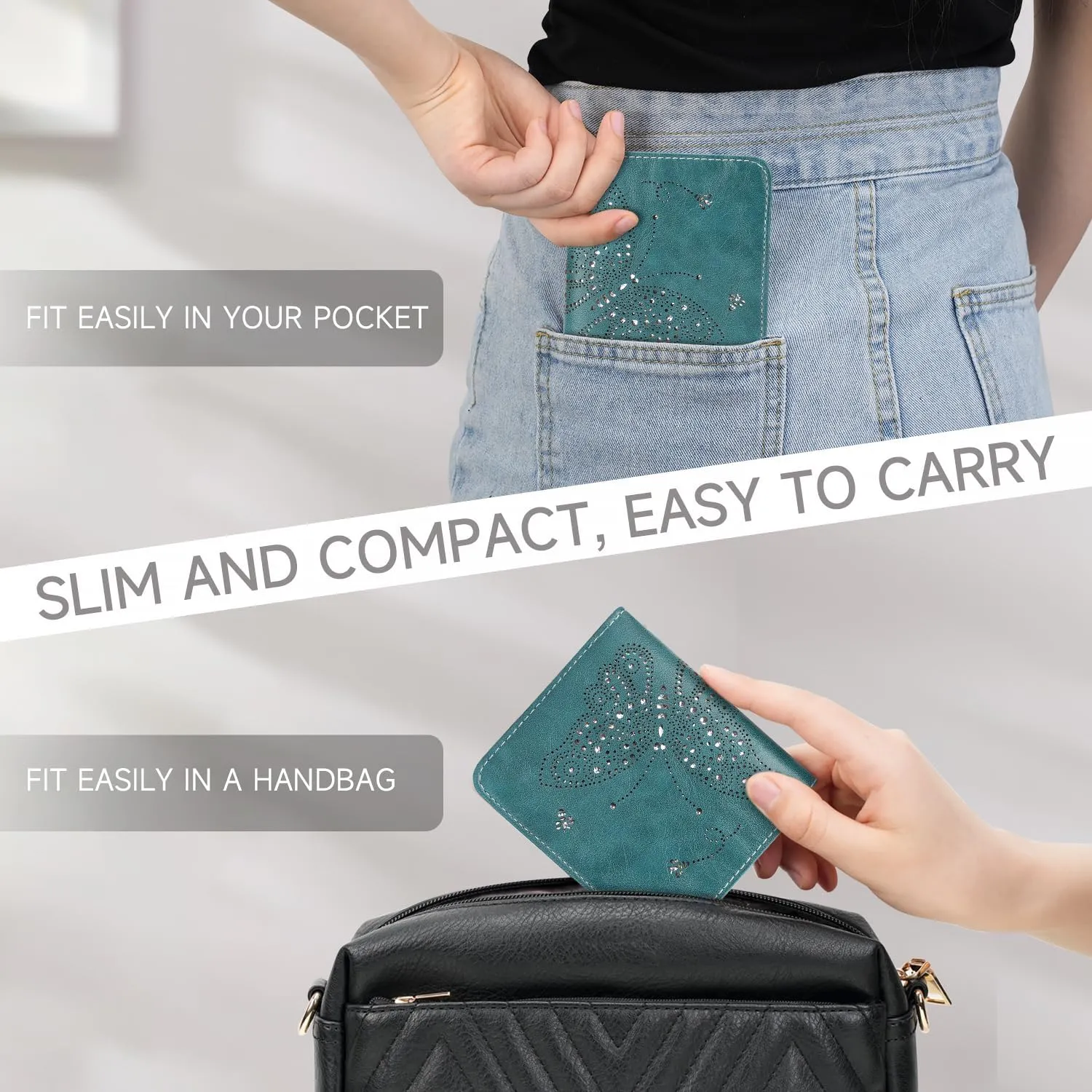 Small RFID Wallet Women Ultra Thin Slim Womens Wallet Mini Compact Bifold Pocket Ladies Wallets for Women PEACOCK-BLUE