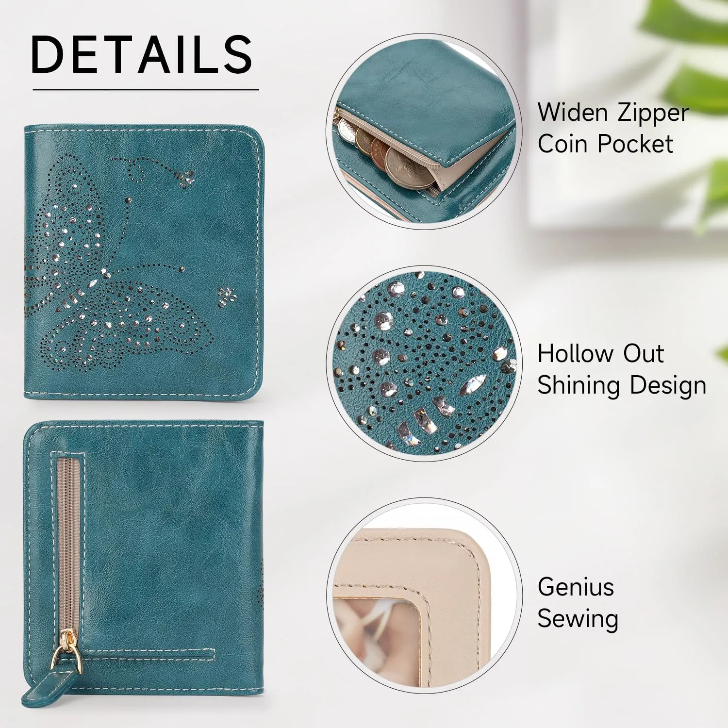 Small RFID Wallet Women Ultra Thin Slim Womens Wallet Mini Compact Bifold Pocket Ladies Wallets for Women PEACOCK-BLUE
