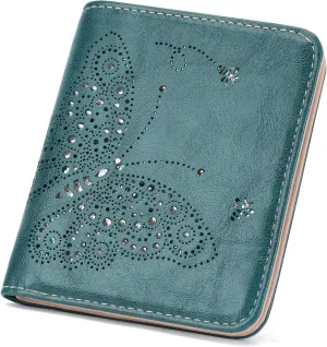 Small RFID Wallet Women Ultra Thin Slim Womens Wallet Mini Compact Bifold Pocket Ladies Wallets for Women PEACOCK-BLUE