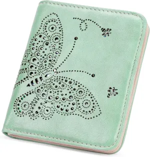 Small RFID Wallet Women Ultra Thin Slim Womens Wallet Mini Compact Bifold Pocket Ladies Wallets for Women Peppermint Mambo Green