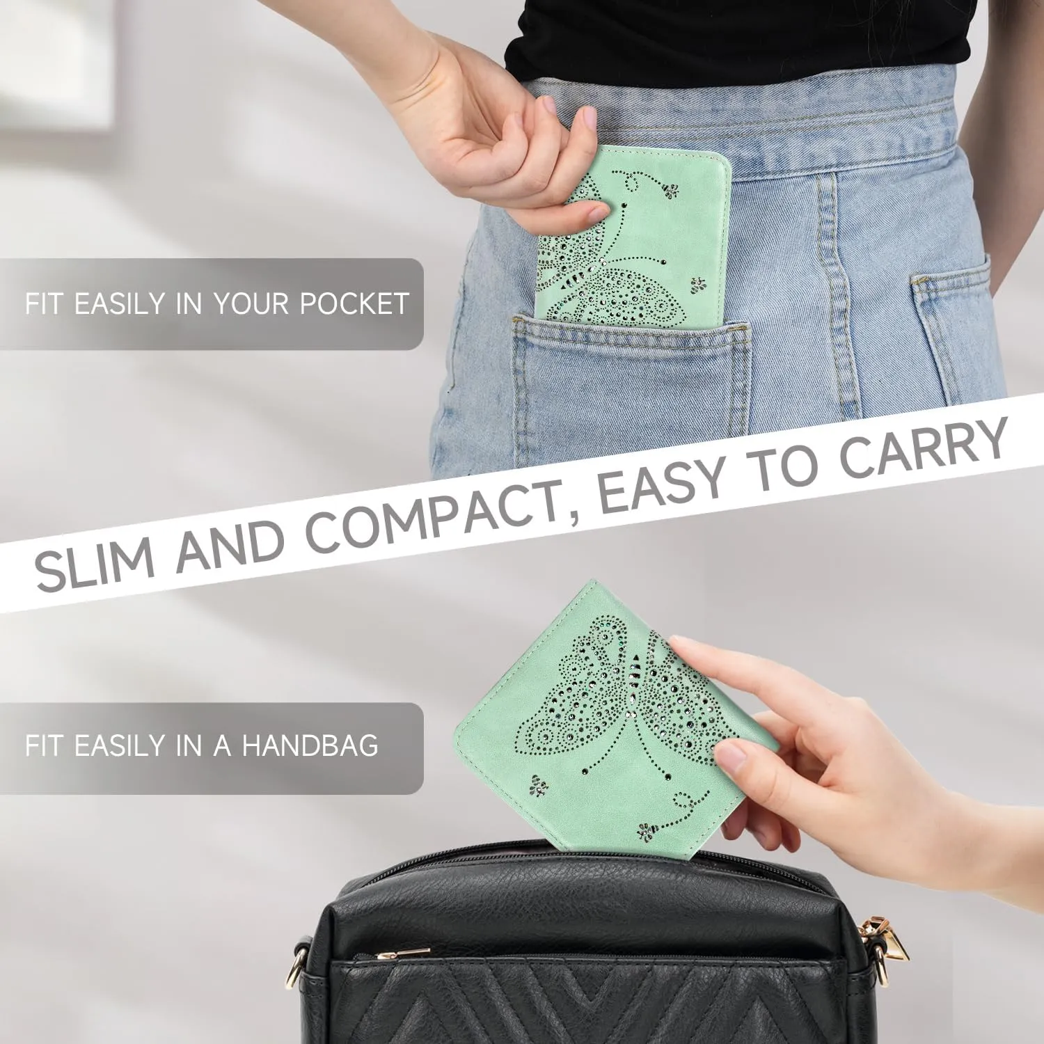 Small RFID Wallet Women Ultra Thin Slim Womens Wallet Mini Compact Bifold Pocket Ladies Wallets for Women Peppermint Mambo Green