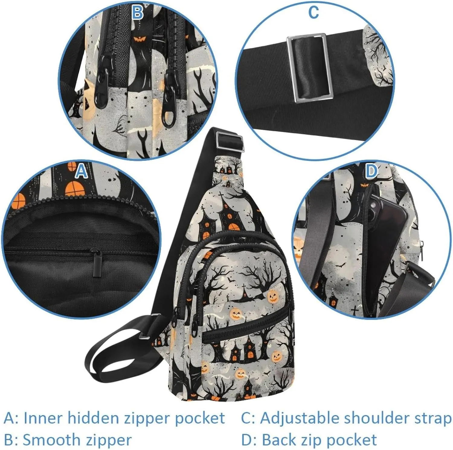 Small Sling Backpack Crossbody Sling Bag, Chest Bag Daypack, Halloween 2