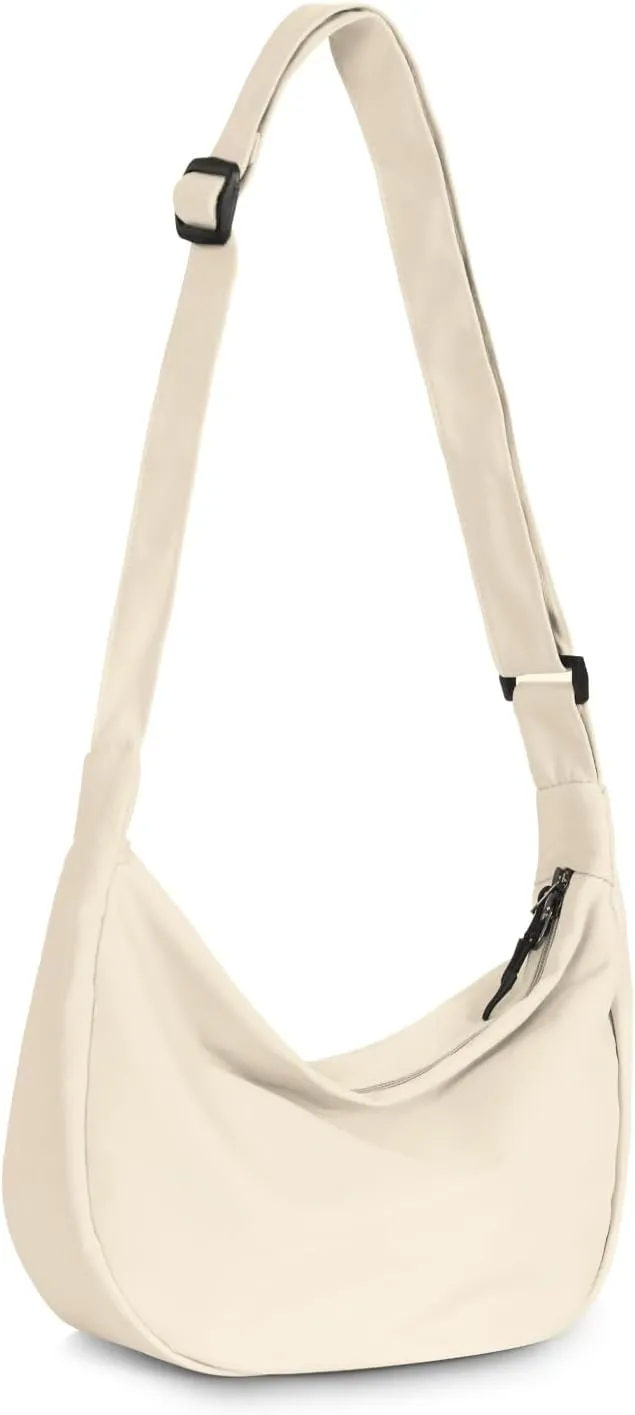 Small Sling Crossbody Bag for Women Men Trendy, Mini Crescent Bag with Adjustable Strap, 2 Zippers Lightweight Nylon Bag