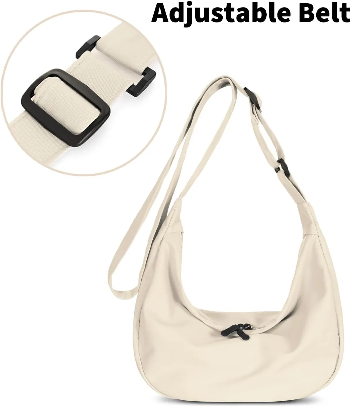 Small Sling Crossbody Bag for Women Men Trendy, Mini Crescent Bag with Adjustable Strap, 2 Zippers Lightweight Nylon Bag