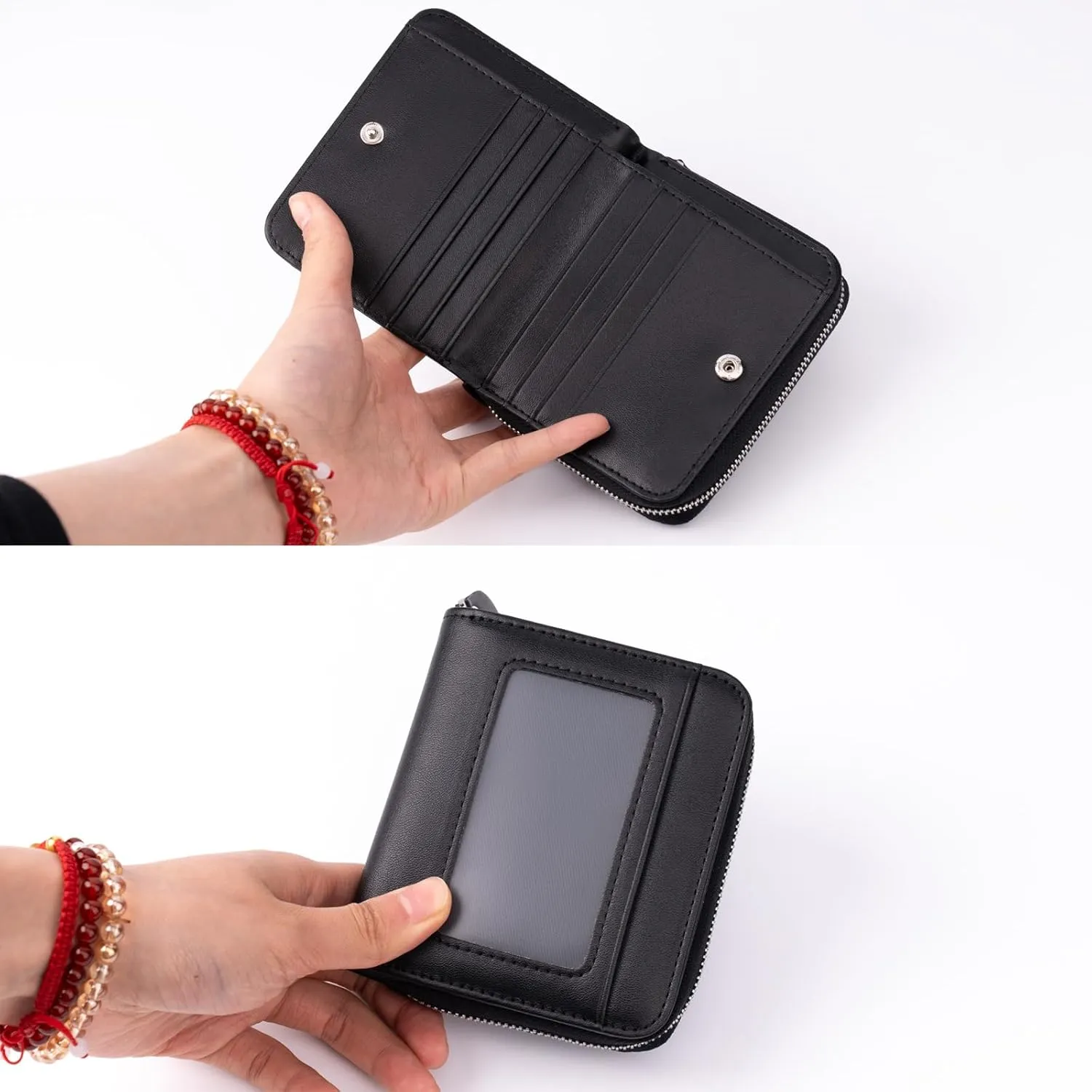 Small Wallet for Women, Genuine Leather RFID Blocking Credit Card Holder Slim Compact Coin Purse Women's Wallets with ID Window 8 Card Slots