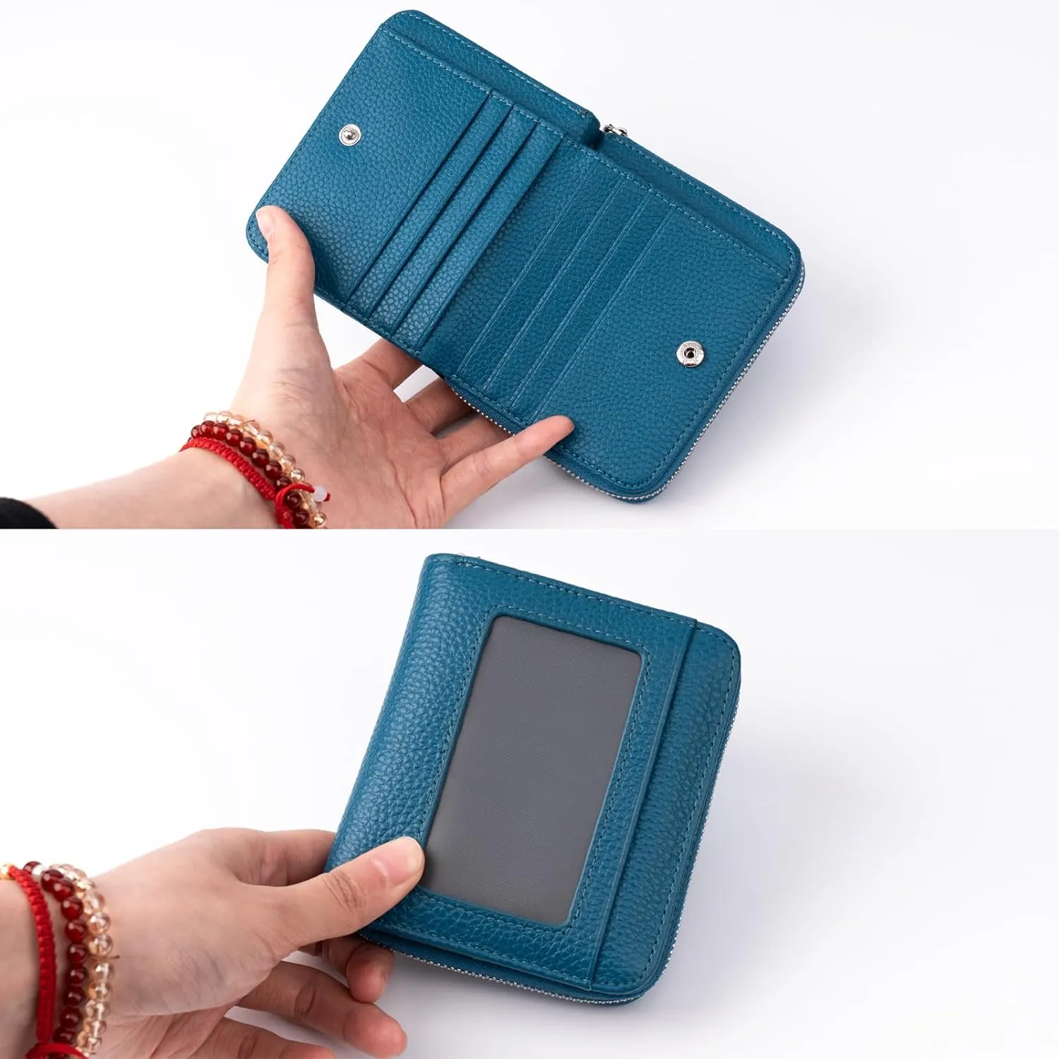 Small Wallet for Women, Genuine Leather RFID Blocking Credit Card Holder Slim Compact Coin Purse Women's Wallets with ID Window 8 Card Slots