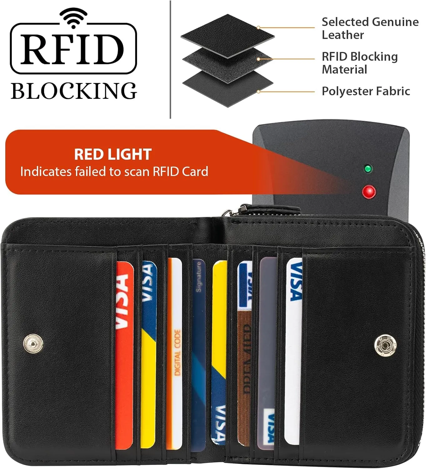 Small Wallet for Women, Genuine Leather RFID Blocking Credit Card Holder Slim Compact Coin Purse Women's Wallets with ID Window 8 Card Slots