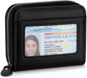 Small Wallet for Women, Genuine Leather RFID Blocking Credit Card Holder Slim Compact Coin Purse Women's Wallets with ID Window 8 Card Slots