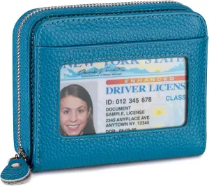 Small Wallet for Women, Genuine Leather RFID Blocking Credit Card Holder Slim Compact Coin Purse Women's Wallets with ID Window 8 Card Slots