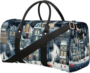 Snow Scene Winter Travel Duffel Bag for Women Men Waterproof Foldable Overnight Weekender Bag Large Capacity Sports Gym Bag