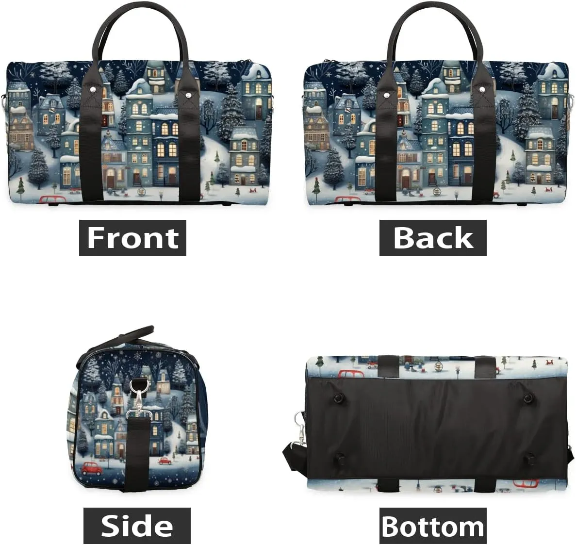 Snow Scene Winter Travel Duffel Bag for Women Men Waterproof Foldable Overnight Weekender Bag Large Capacity Sports Gym Bag