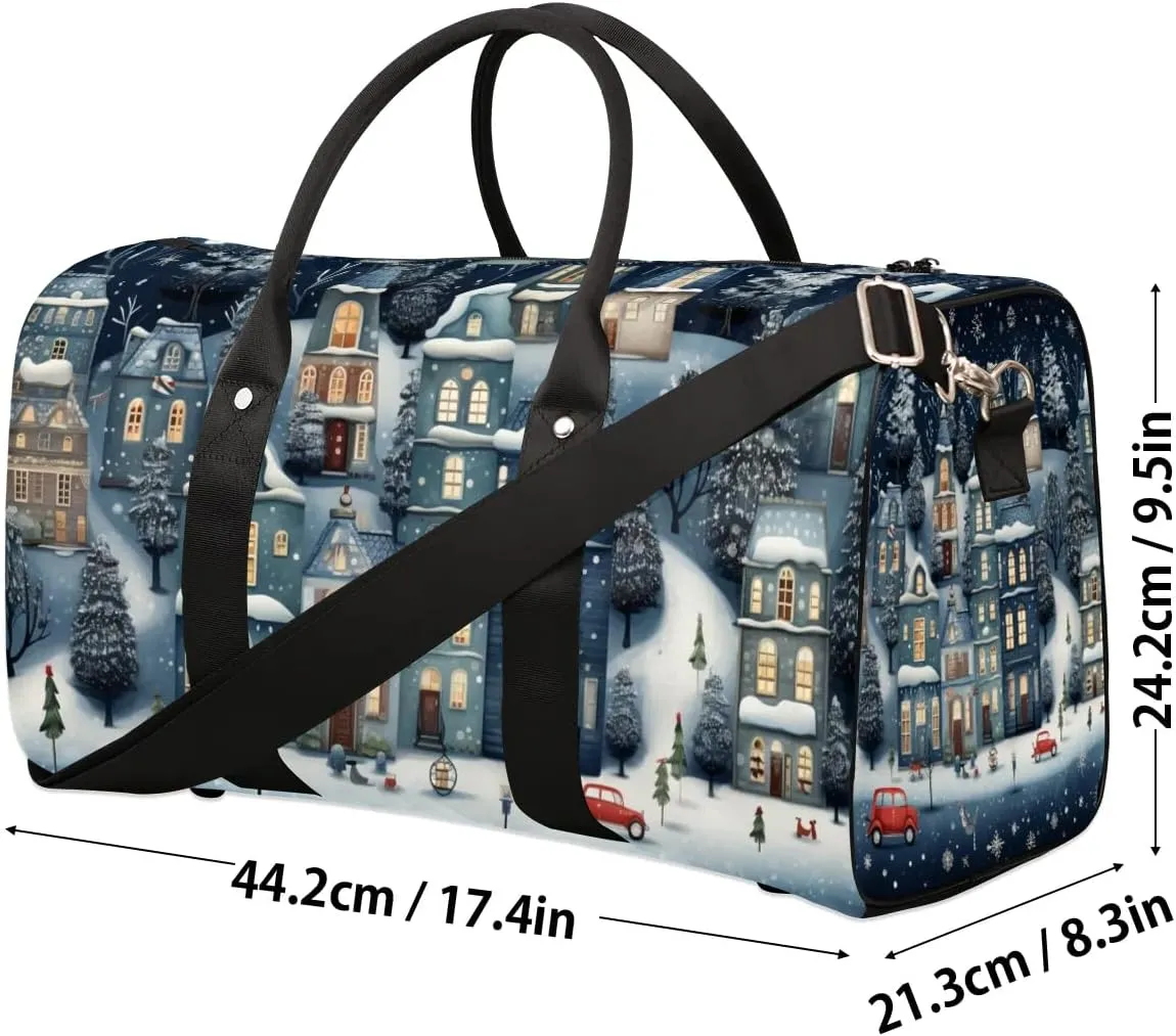 Snow Scene Winter Travel Duffel Bag for Women Men Waterproof Foldable Overnight Weekender Bag Large Capacity Sports Gym Bag