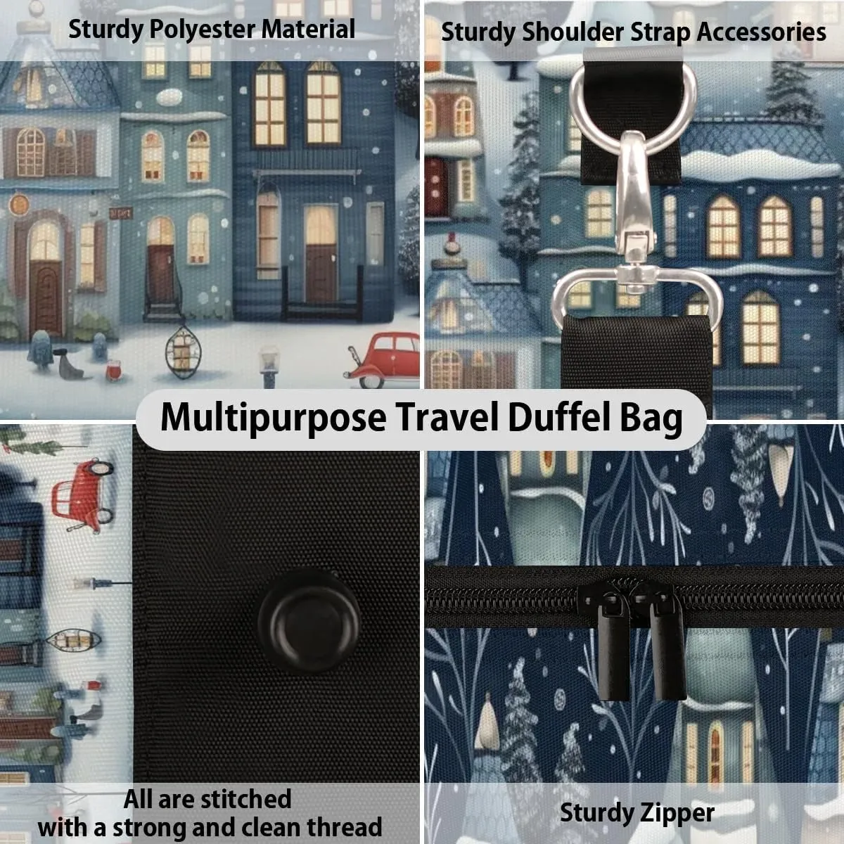 Snow Scene Winter Travel Duffel Bag for Women Men Waterproof Foldable Overnight Weekender Bag Large Capacity Sports Gym Bag