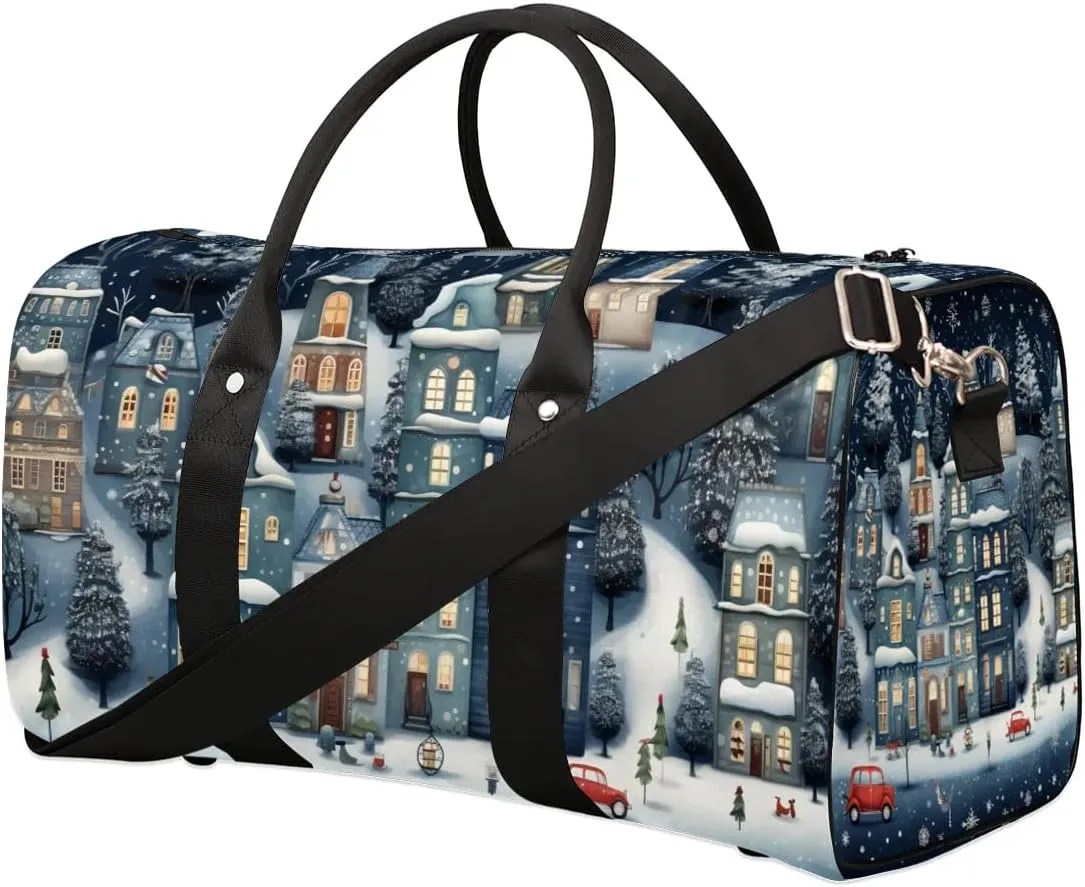 Snow Scene Winter Travel Duffel Bag for Women Men Waterproof Foldable Overnight Weekender Bag Large Capacity Sports Gym Bag