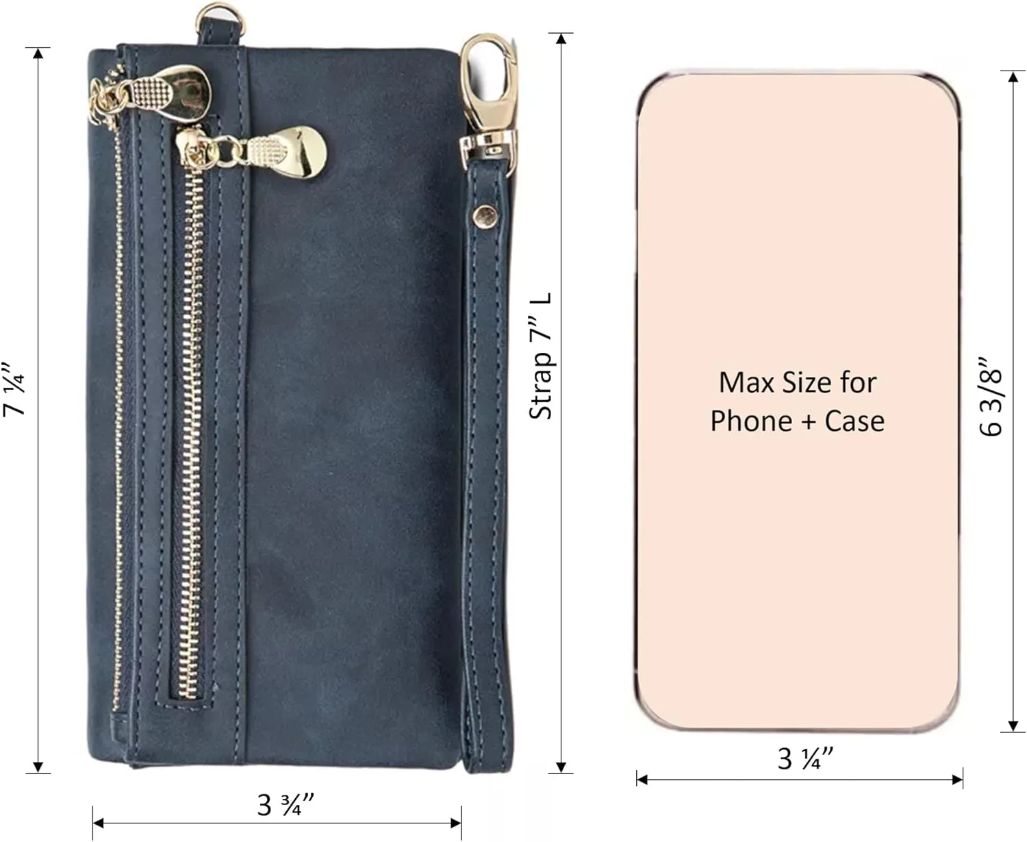 Soft Leather Long Wallet Wristlet with hand Strap Clutch Bag for Women Card holder Phone Bag (Navy Blue)