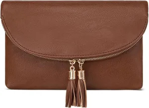 Solene Womens Envelop Clutch Purse Multi Compartments, 6 Card Slot Inside, Crossbody Bag With Tassels