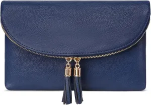 Solene Womens Envelop Clutch Purse Multi Compartments, 6 Card Slot Inside, Crossbody Bag With Tassels