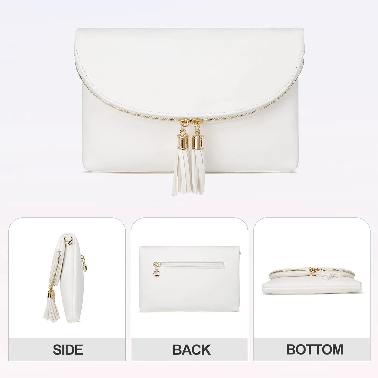 Solene Womens Envelop Clutch Purse Multi Compartments, 6 Card Slot Inside, Crossbody Bag With Tassels