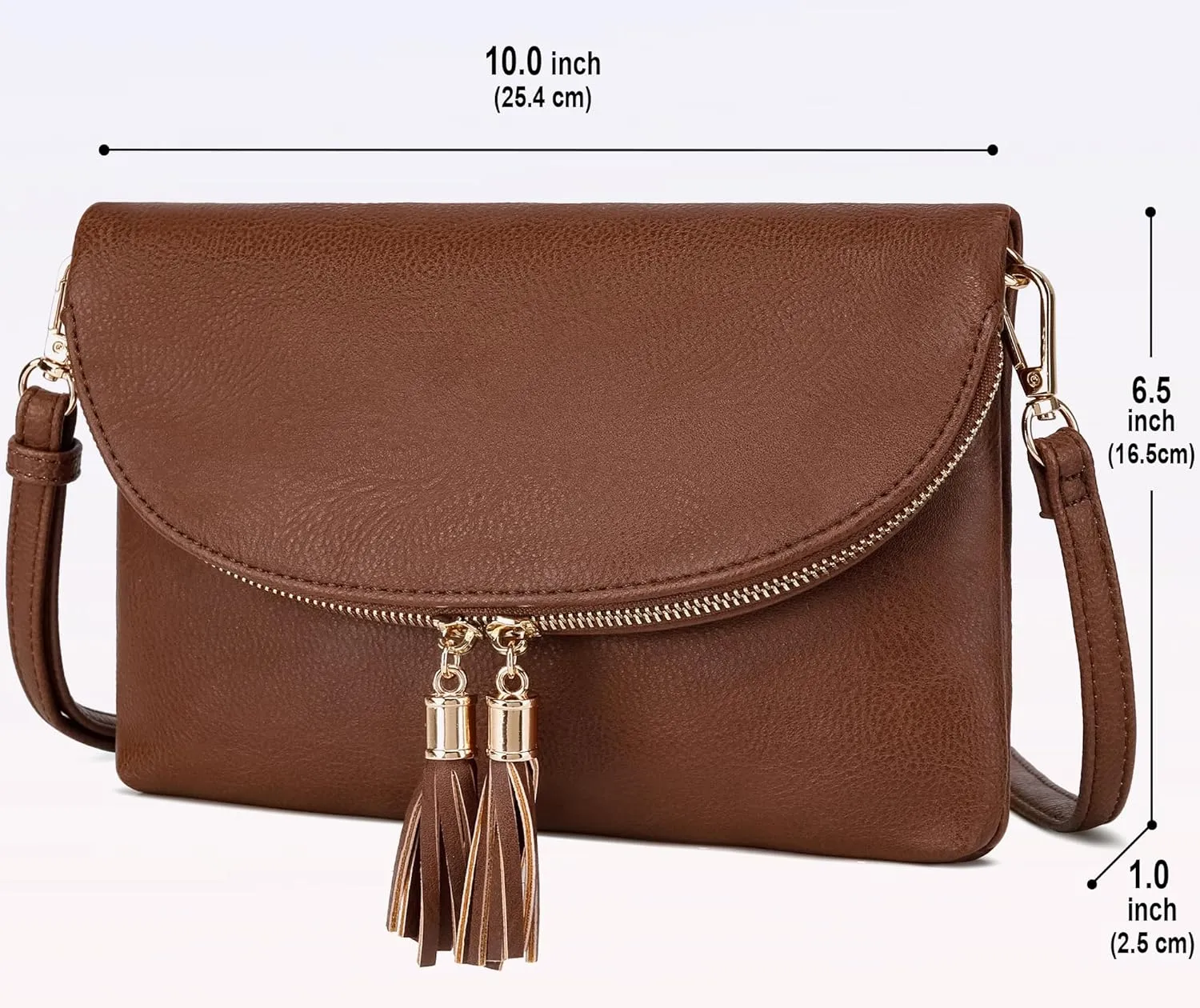 Solene Womens Envelop Clutch Purse Multi Compartments, 6 Card Slot Inside, Crossbody Bag With Tassels