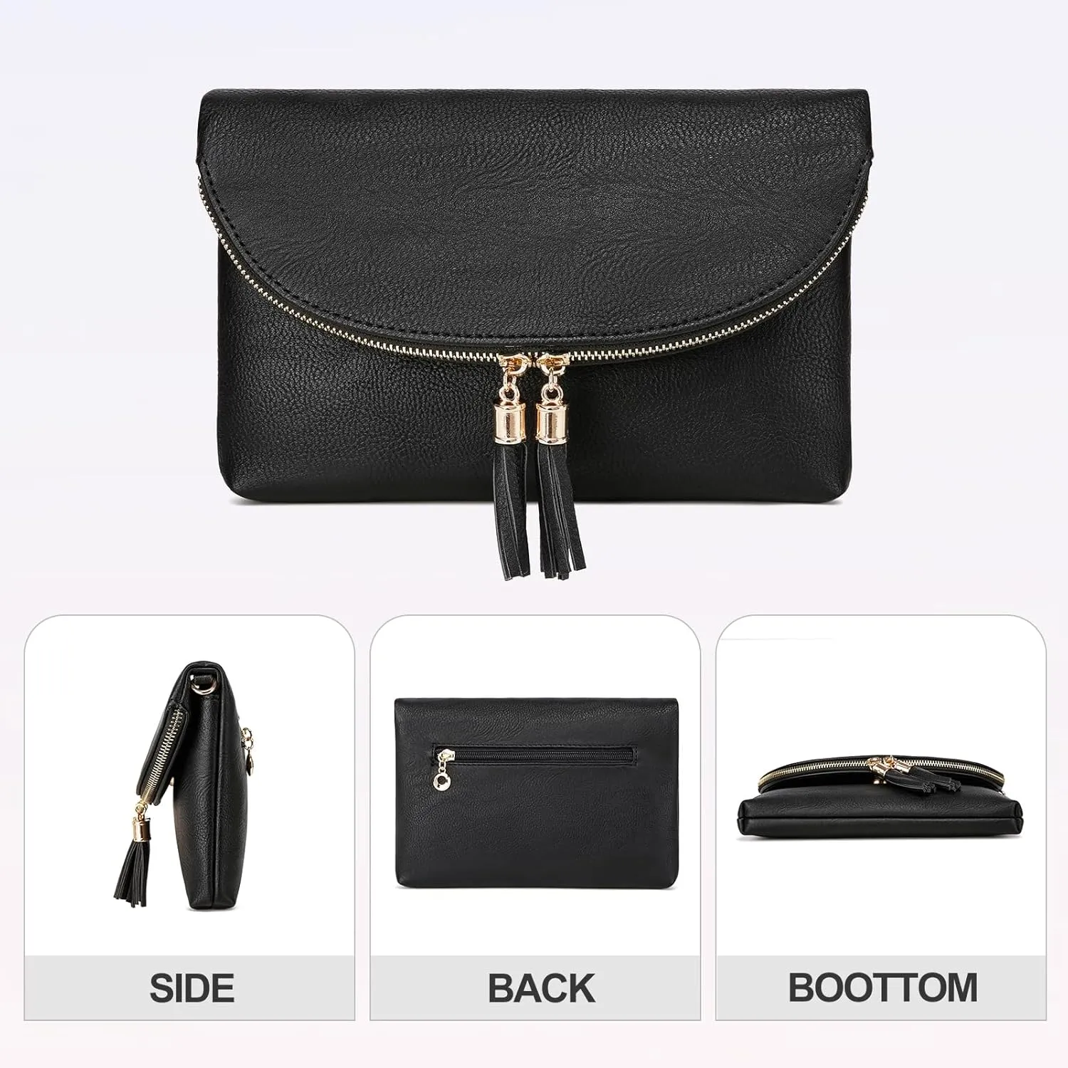Solene Womens Envelop Clutch Purse Multi Compartments, 6 Card Slot Inside, Crossbody Bag With Tassels