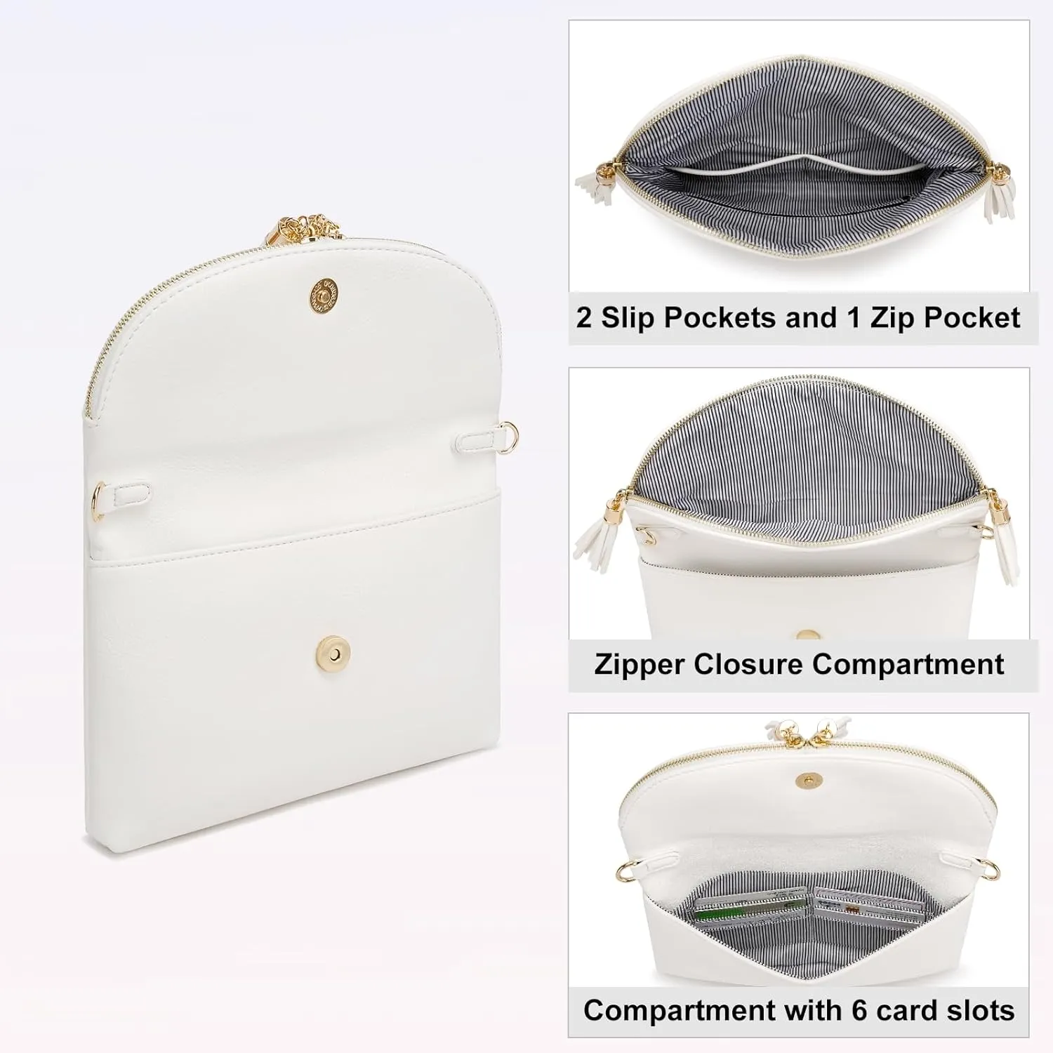 Solene Womens Envelop Clutch Purse Multi Compartments, 6 Card Slot Inside, Crossbody Bag With Tassels