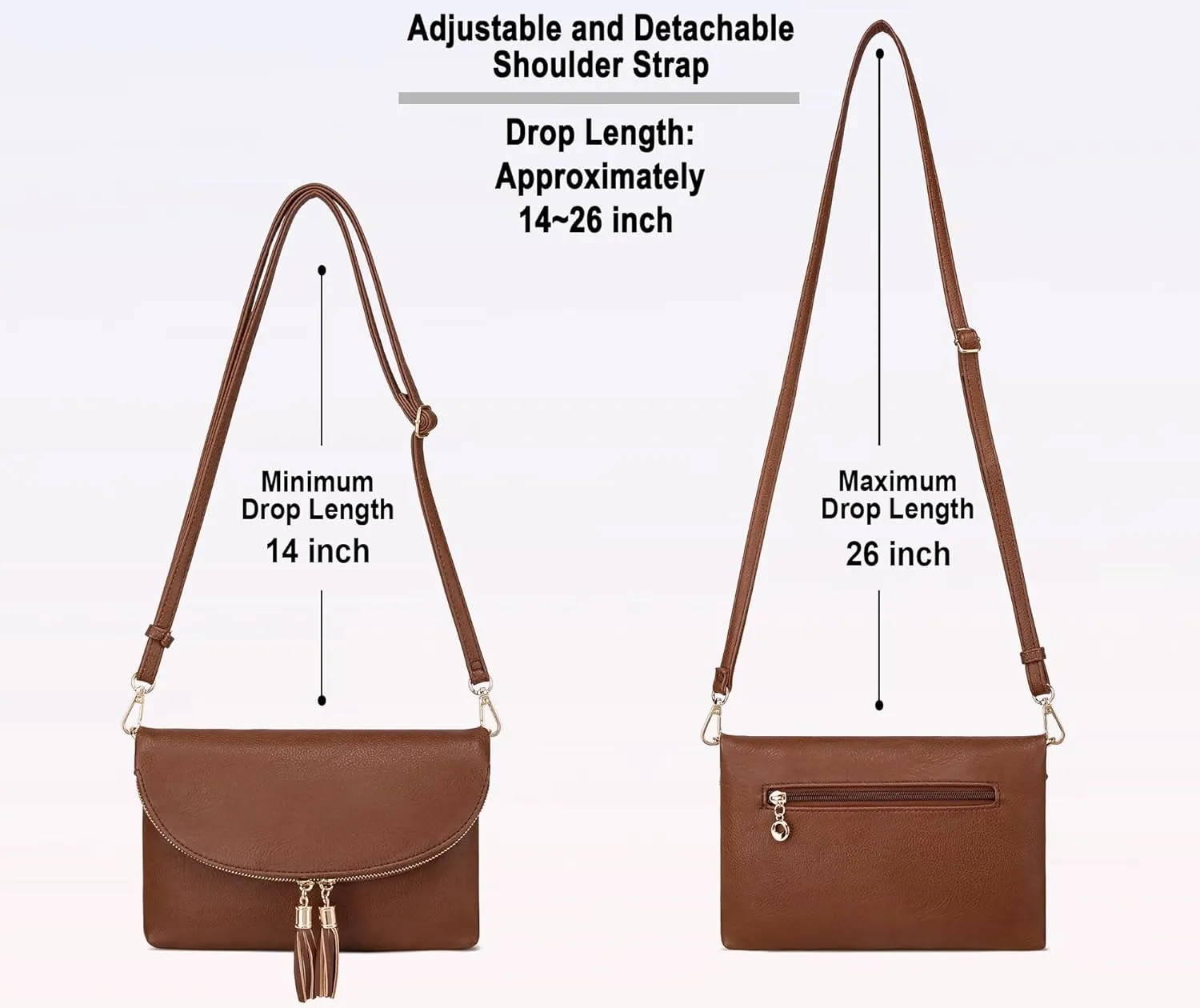 Solene Womens Envelop Clutch Purse Multi Compartments, 6 Card Slot Inside, Crossbody Bag With Tassels