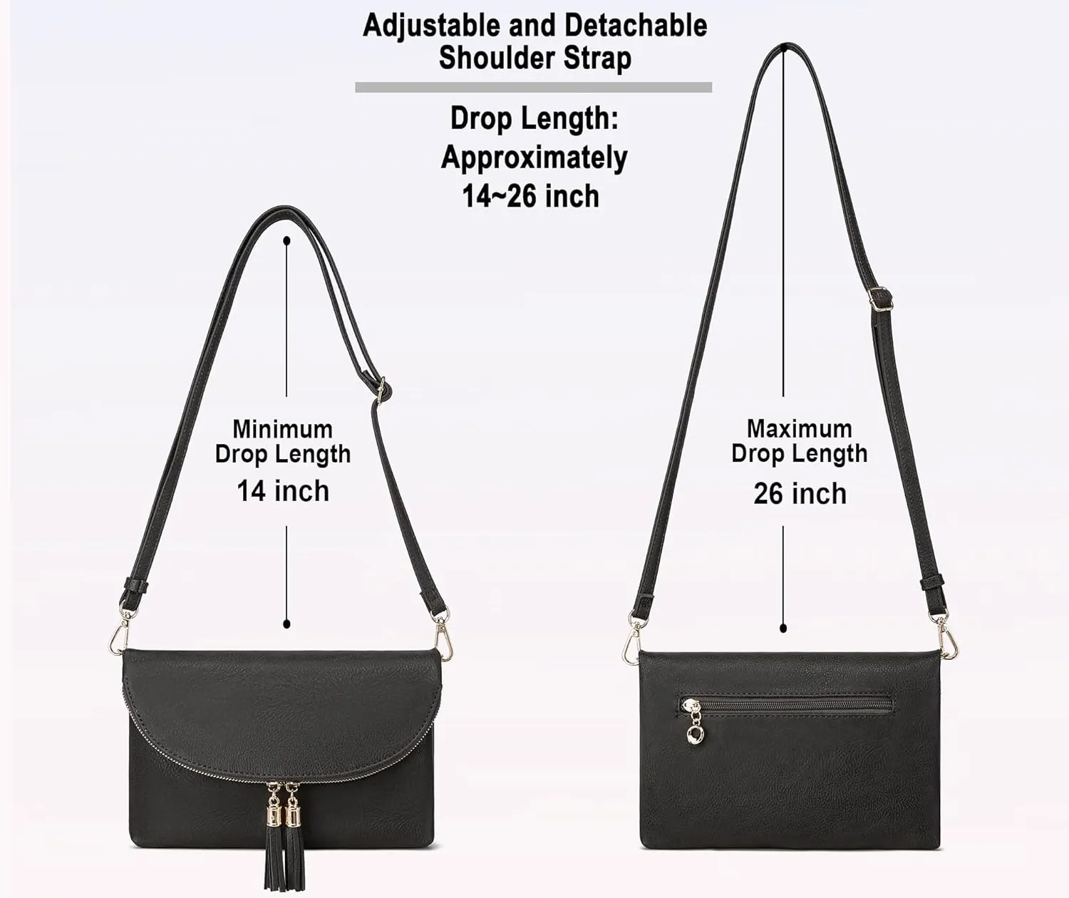 Solene Womens Envelop Clutch Purse Multi Compartments, 6 Card Slot Inside, Crossbody Bag With Tassels