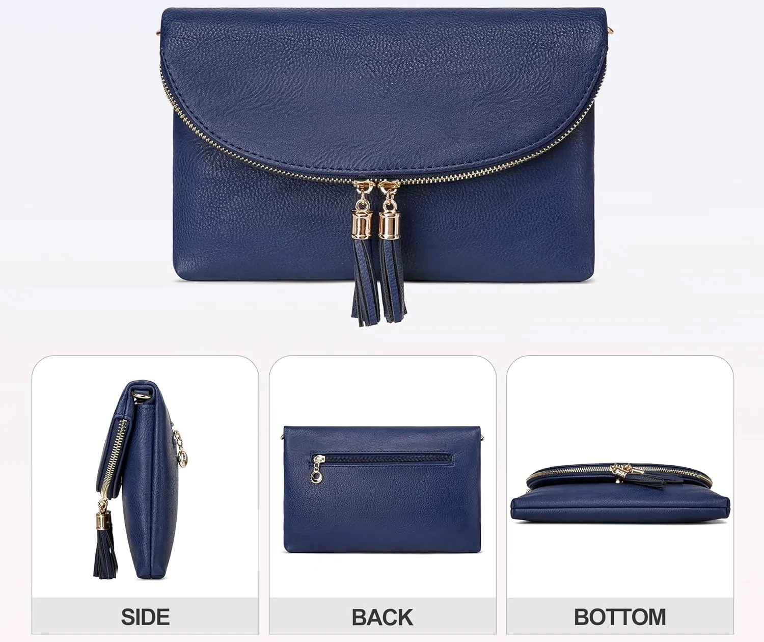 Solene Womens Envelop Clutch Purse Multi Compartments, 6 Card Slot Inside, Crossbody Bag With Tassels